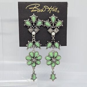 Stunning Birch Hill Green & Clear Rhinestone Statement Earrings NEW Boho Fall